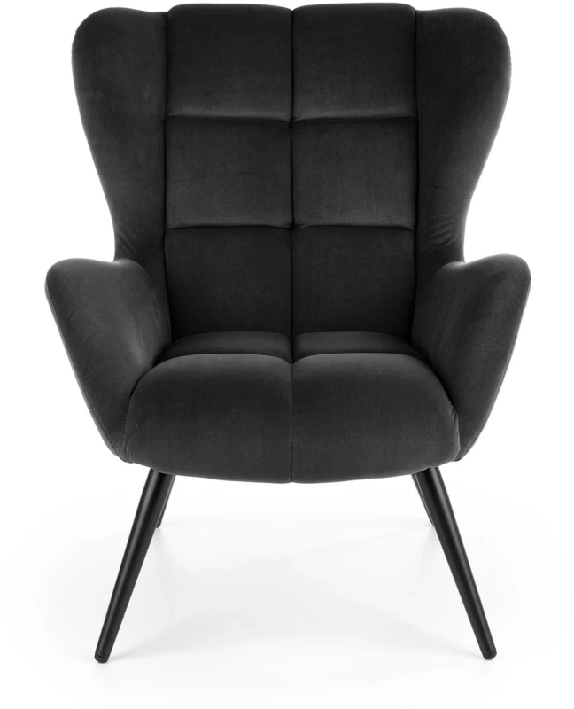 Fotel wypoczynkowy Tyrion 75 cm nowoczesny tapicerowany tkaniną aksamitną do salonu czarny