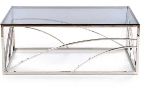 Stolik kawowy Universe ława nowoczesna do salonu 120 cm szkło dymione/srebrny