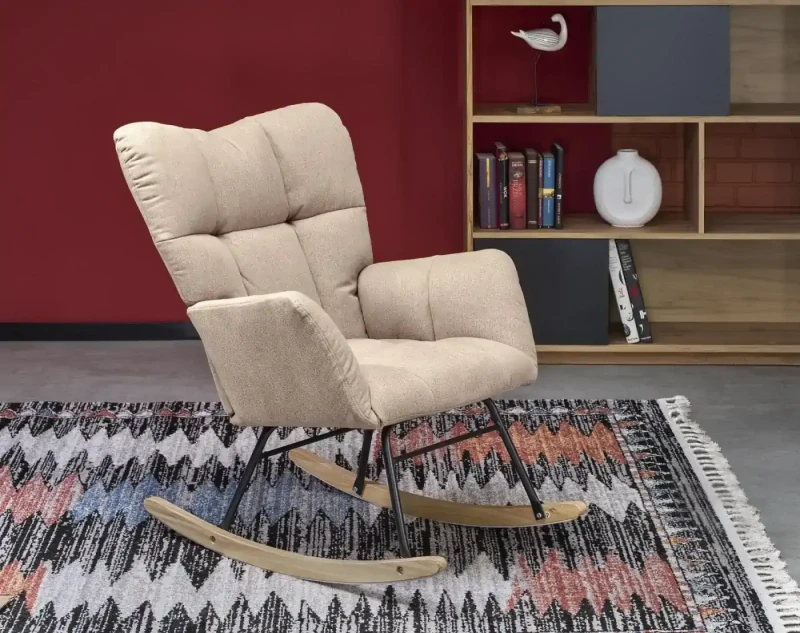 Fotel bujany Vasco na biegunach relaksacyjny wypoczynkowy do salonu beżowy