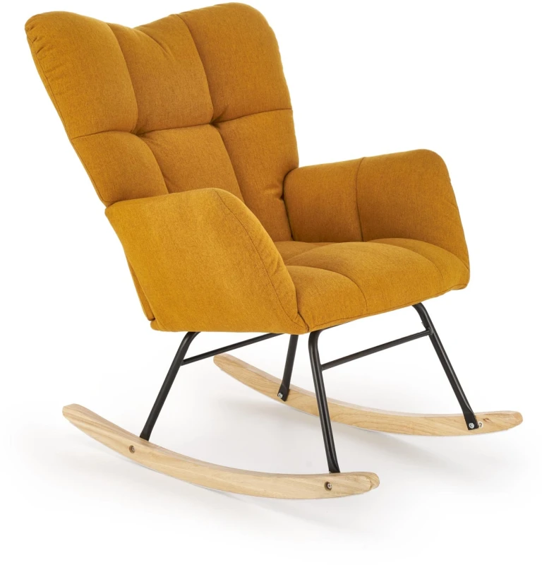 Fotel bujany Vasco na biegunach relaksacyjny wypoczynkowy do salonu musztardowy