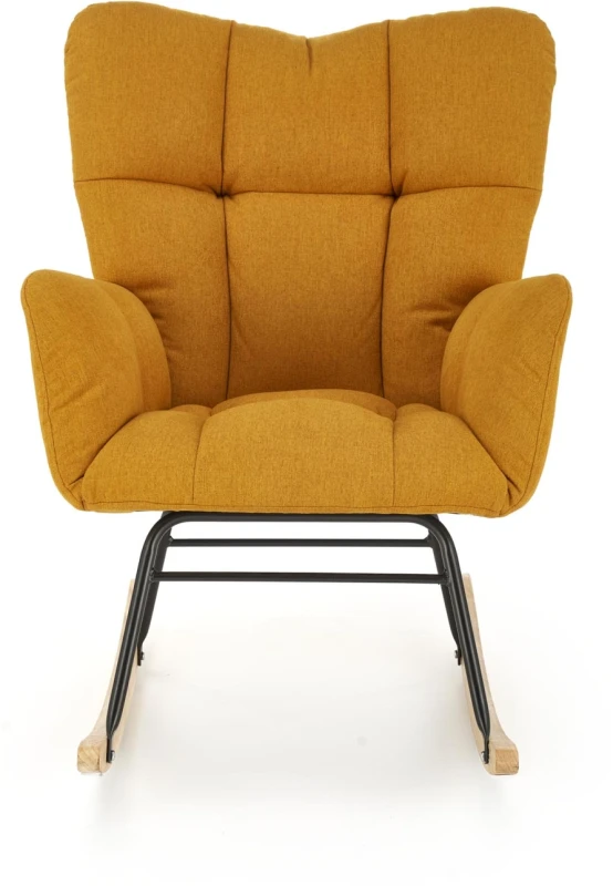 Fotel bujany Vasco na biegunach relaksacyjny wypoczynkowy do salonu musztardowy