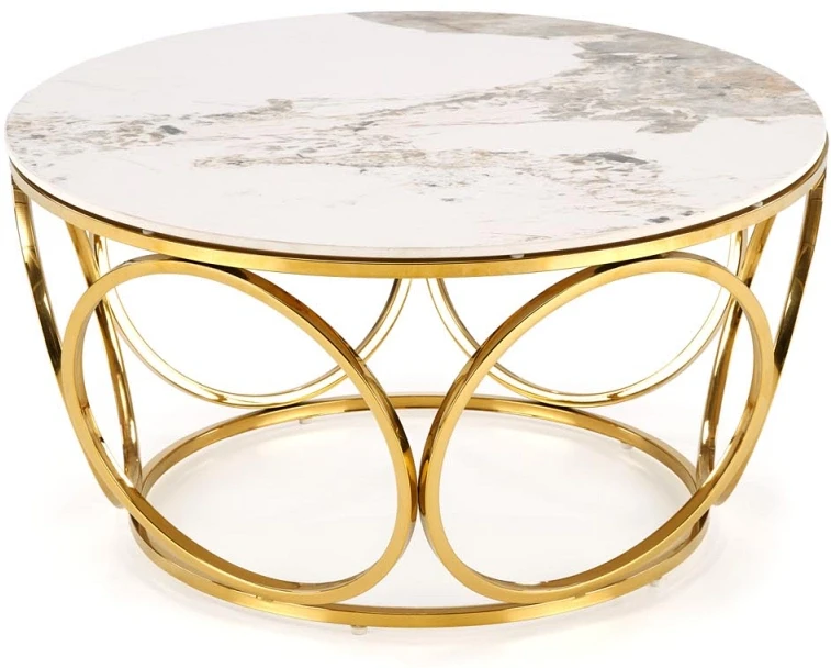 Stolik kawowy Venus 2 ława nowoczesna do salonu 80 cm biały marmur/złoty