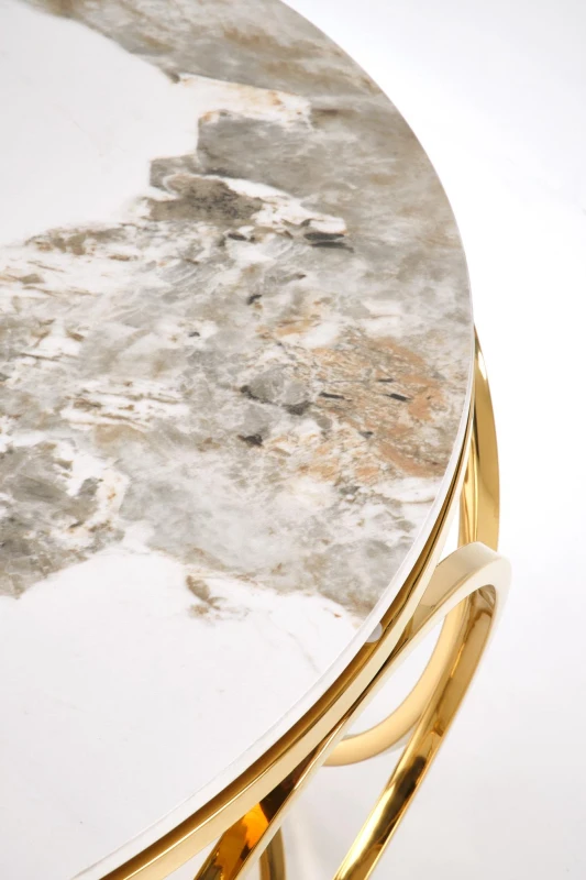 Stolik kawowy Venus 2 ława nowoczesna do salonu 80 cm biały marmur/złoty