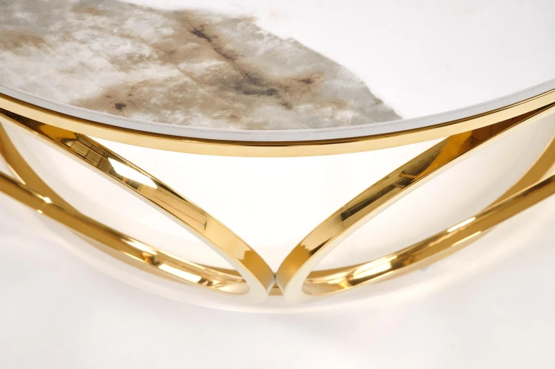 Stolik kawowy Venus 2 ława nowoczesna do salonu 80 cm biały marmur/złoty