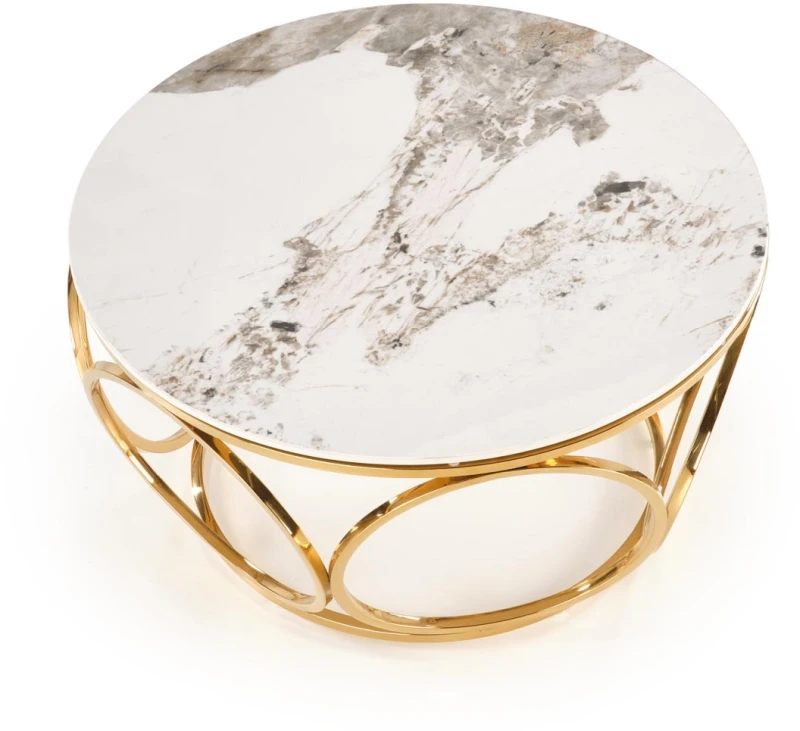 Stolik kawowy Venus 2 ława nowoczesna do salonu 80 cm biały marmur/złoty