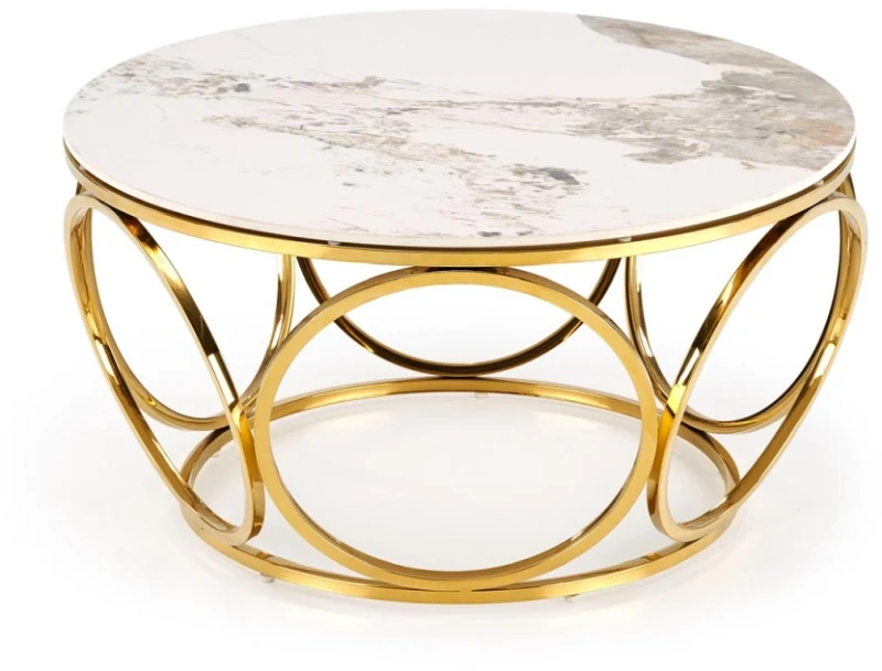 Stolik kawowy Venus 2 ława nowoczesna do salonu 80 cm biały marmur/złoty