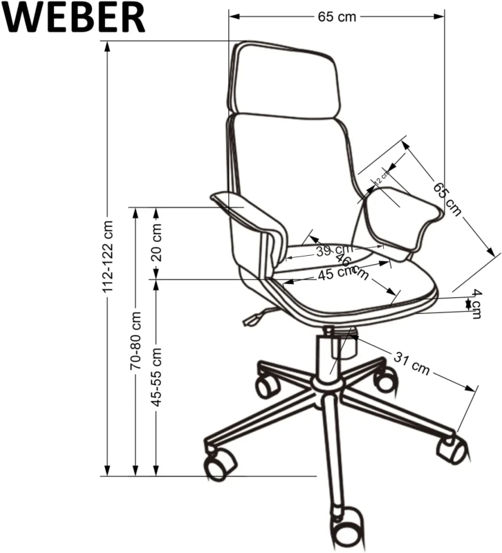 Fotel gabinetowy Weber orzechowy / czarny - wymiary