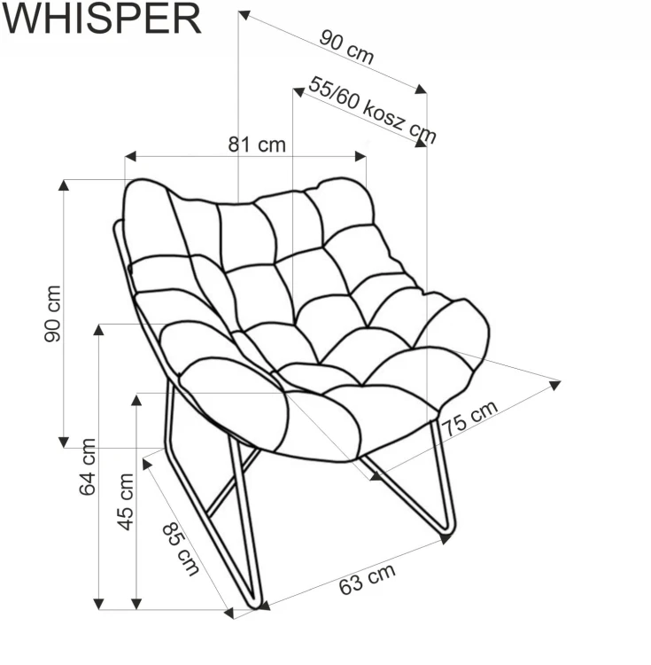 Fotel wypoczynkowy Whisper czarny / naturalny - wymiary