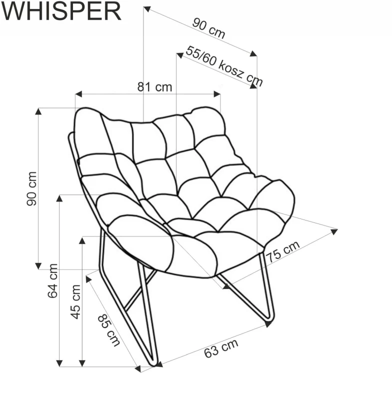 Fotel wypoczynkowy Whisper czarny / naturalny - wymiary