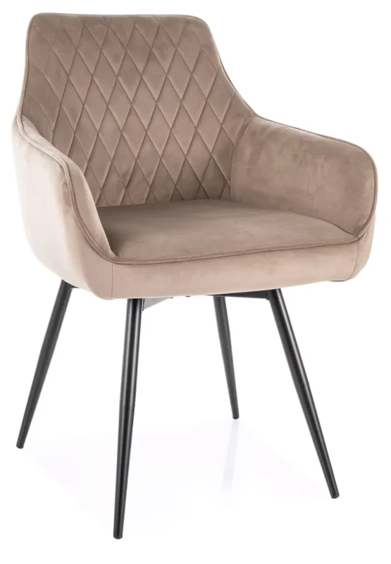 Krzesło tapicerowane Marlo Velvet z obrotowym siedziskiem do jadalni ciemny beż Bluvel 40