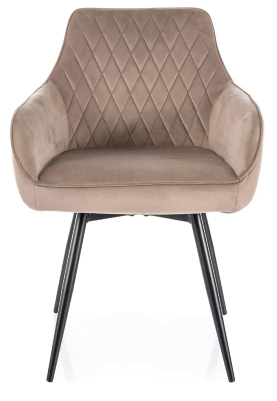 Krzesło tapicerowane Marlo Velvet z obrotowym siedziskiem do jadalni ciemny beż Bluvel 40