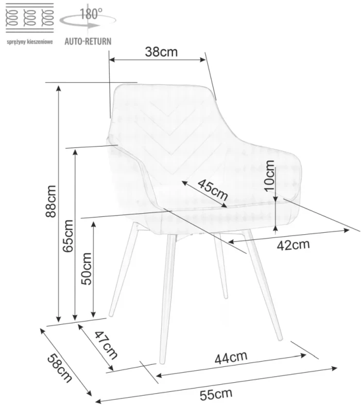 Krzesło tapicerowane Marlo Velvet z obrotowym siedziskiem do jadalni szary Bluvel 14