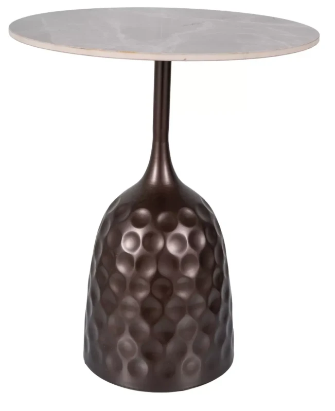 Ława okrągła Mutti blat z ceramiki do salonu 50 cm szary/brąz antyczny