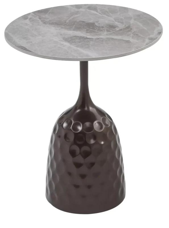 Ława okrągła Mutti blat z ceramiki do salonu 50 cm szary/brąz antyczny