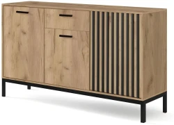 Komoda Lamino KM-1 z lamelami i metalowymi nogami dąb craft/czarny