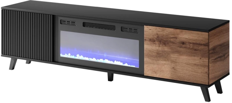 Stolik szafka RTV z kominkiem Random RTV-K 180 cm dąb wotan/czarny