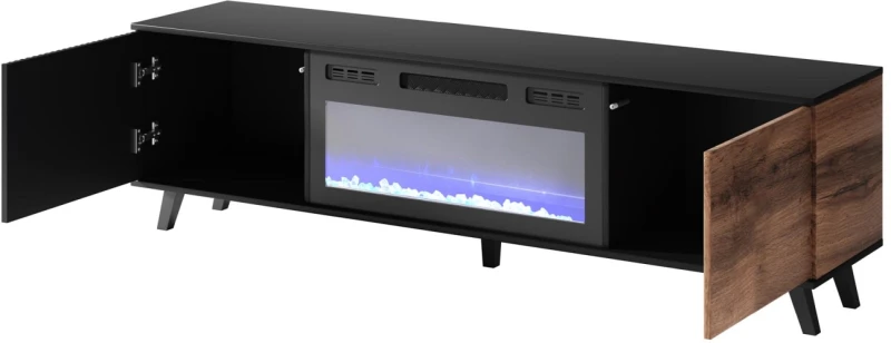 Stolik szafka RTV z kominkiem Random RTV-K 180 cm dąb wotan/czarny