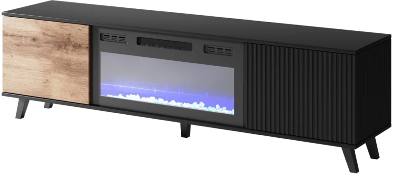 Stolik szafka RTV z kominkiem Random RTV-K 180 cm dąb wotan/czarny