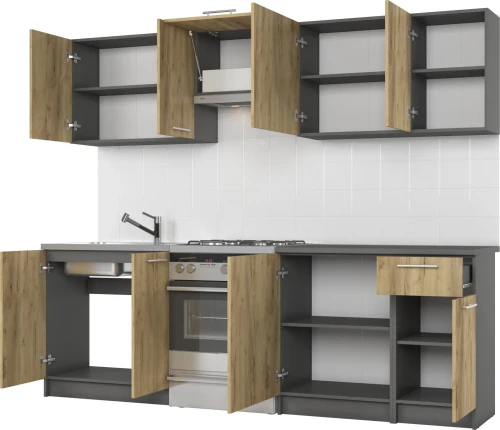 Zestaw mebli kuchennych Daria 240 cm antracyt / dąb craft