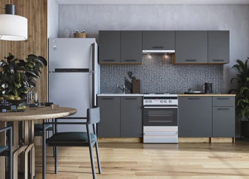 Zestaw mebli kuchennych Daria 240 cm nowoczesny z blatem 28 mm dąb craft/antracyt