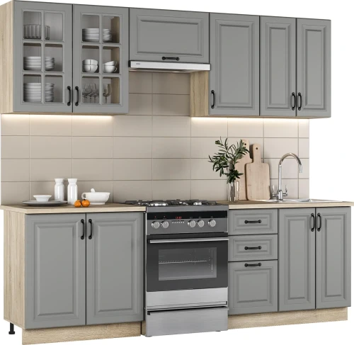 Zestaw mebli kuchennych Elizabeth 240 cm z blatem 28 mm dąb sonoma/popielaty