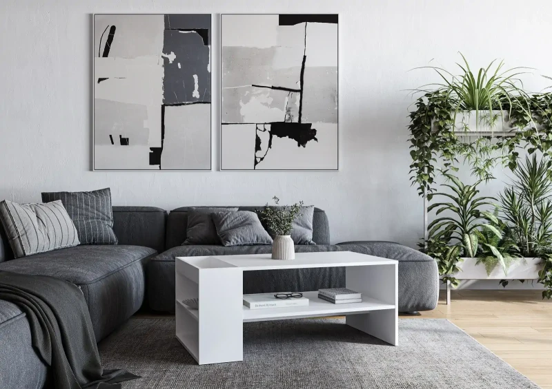 Stolik kawowy Murcia funkcjonalny prostokątny z półkami do salonu 100 cm biały