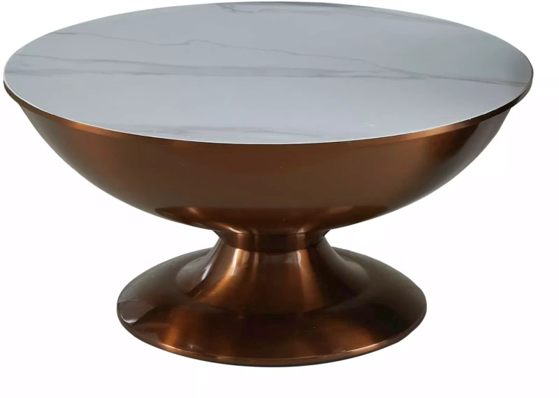 Zestaw stolików kawowych Salsa okrągłe do salonu biały efekt marmuru/miedziany