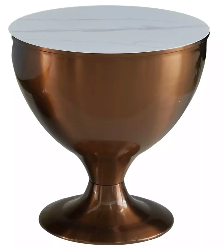 Zestaw stolików kawowych Salsa okrągłe do salonu biały efekt marmuru/miedziany