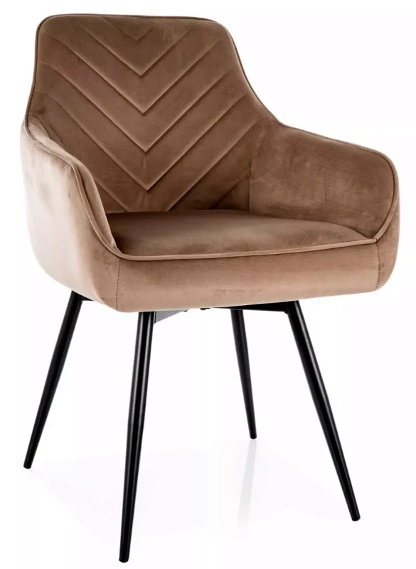 Krzesło tapicerowane Servio Velvet z obrotowym siedziskiem do jadalni ciemny beż Bluvel 40