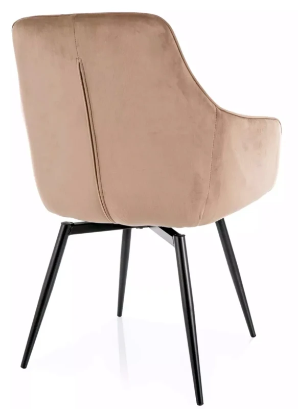 Krzesło tapicerowane Servio Velvet z obrotowym siedziskiem do jadalni ciemny beż Bluvel 40