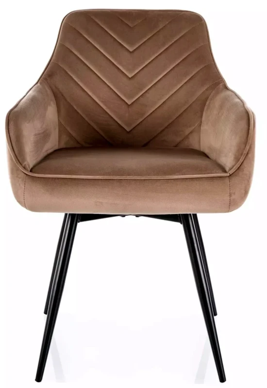 Krzesło tapicerowane Servio Velvet z obrotowym siedziskiem do jadalni ciemny beż Bluvel 40