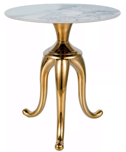 Stolik kawowy Snake okrągły do salonu 48 cm biały/złoty