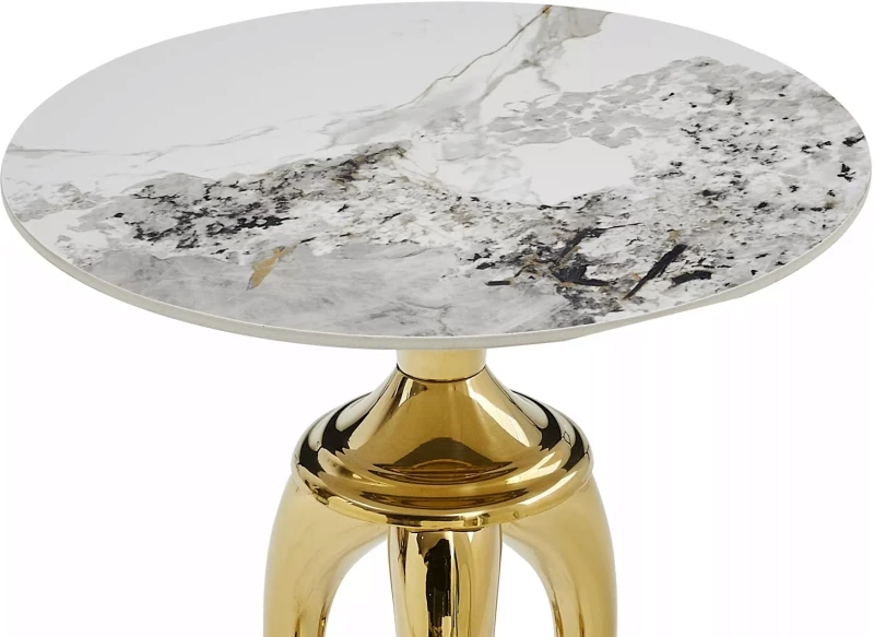 Stolik kawowy Snake okrągły do salonu 48 cm biały/złoty