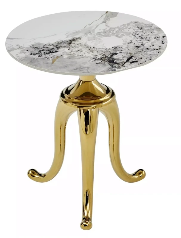 Stolik kawowy Snake okrągły do salonu 48 cm biały/złoty