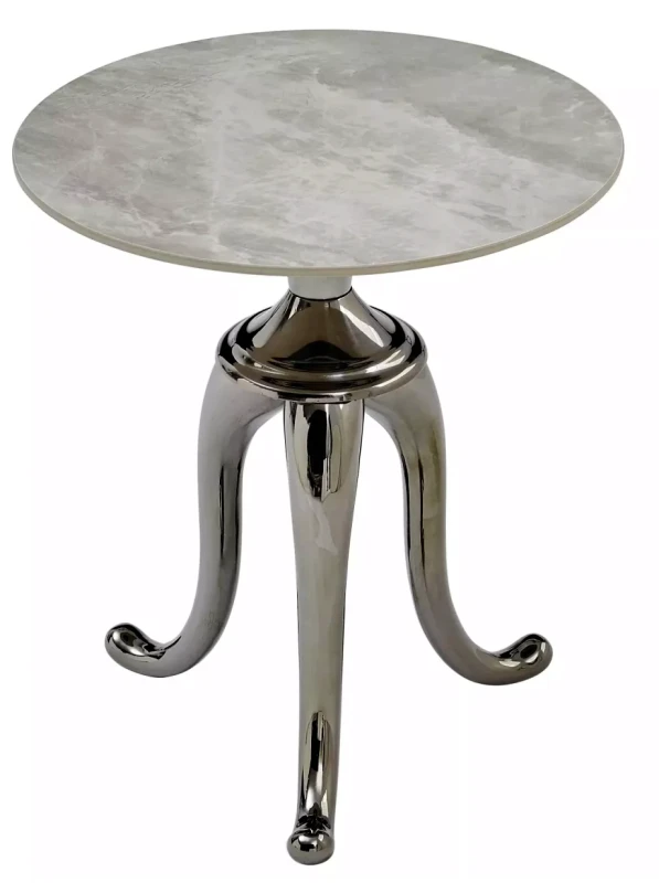 Stolik kawowy Snake okrągły do salonu 48 cm biały/srebrny