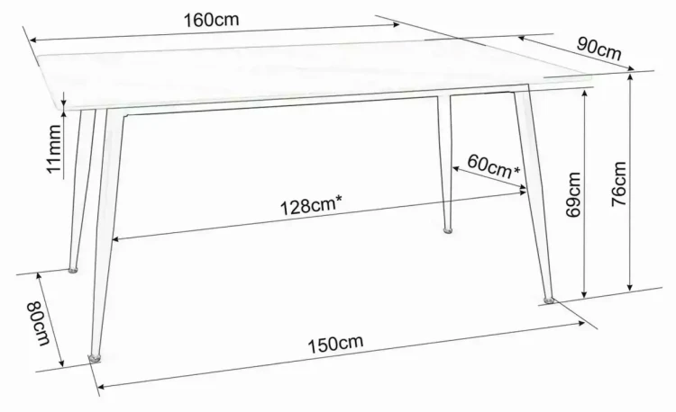 Stół Rion 160x90 cm czarny mat