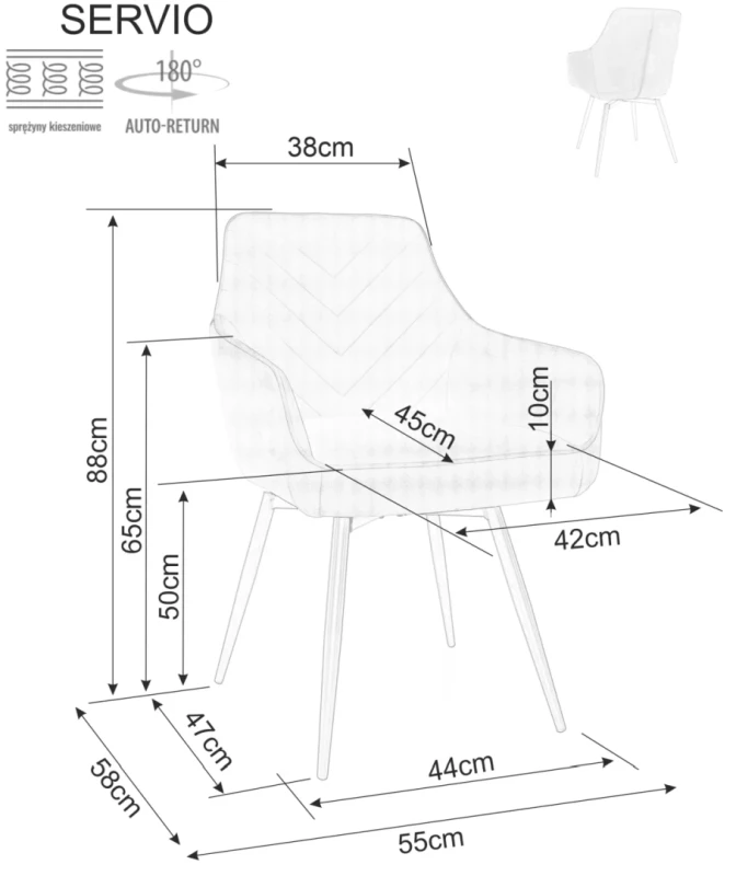 Krzesło tapicerowane Servio Velvet z obrotowym siedziskiem do jadalni ciemny beż Bluvel 40