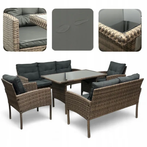 Zestaw mebli ogrodowych z technorattanu Puertorico Jasny brąz