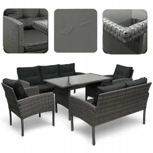 Zestaw mebli ogrodowych z technorattanu Puertorico Szary