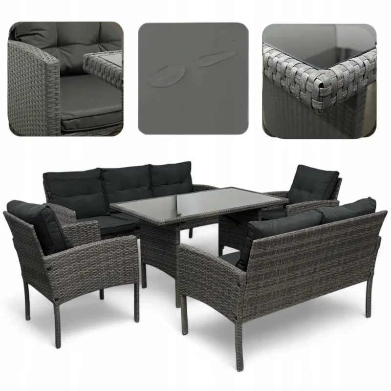 Zestaw mebli ogrodowych z technorattanu Puertorico Szary