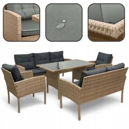 Zestaw mebli ogrodowych z technorattanu Puertorico Naturalny