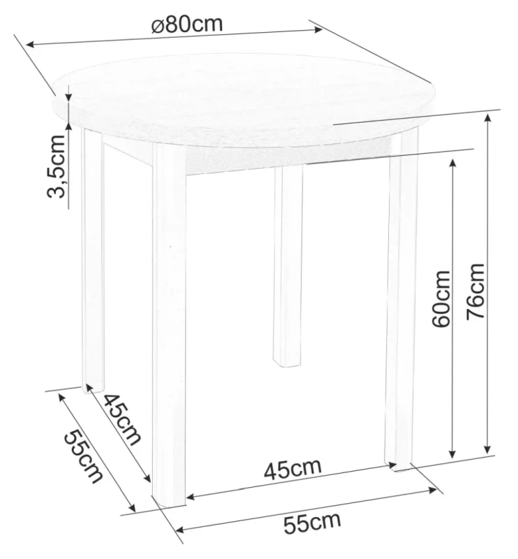 Stół Adam okrągły do jadalni 80 cm dąb artisan/czarny mat