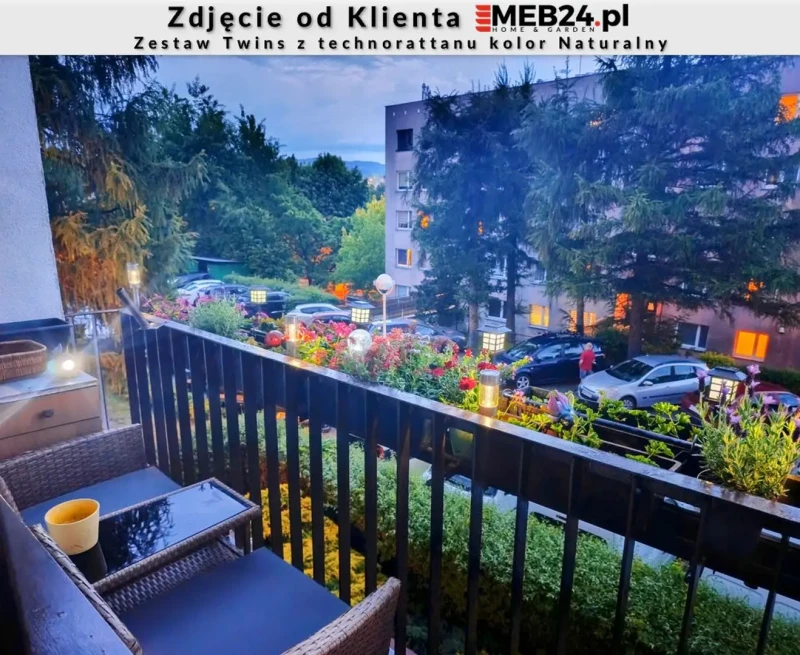 Zestaw mebli ogrodowych Twins z technorattanu na balkon sofa dwuosobowa + stolik Naturalny - zdjęcie od klienta