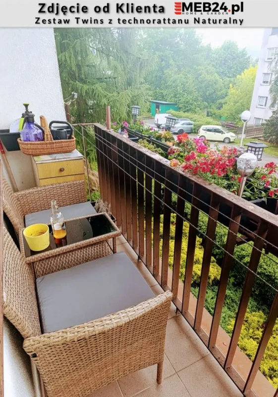 Zestaw mebli ogrodowych Twins z technorattanu na balkon sofa dwuosobowa + stolik Naturalny - zdjęcie od klienta
