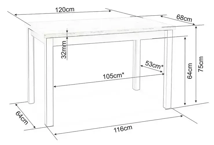 Stół Adam prostokątny do jadalni 120 cm dąb cremona torro/kaszmir