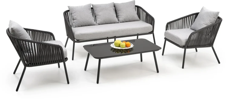 Zestaw mebli ogrodowych Rocca sofa fotele ława na taras popielaty