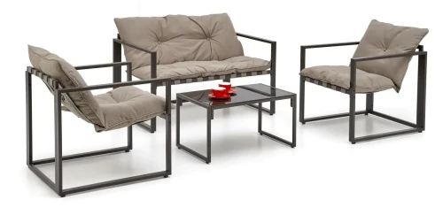 Zestaw mebli ogrodowych Shark sofa fotele ława na taras ciemny brąz/cappuccino