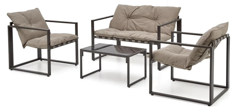 Zestaw mebli ogrodowych Shark sofa fotele ława na taras ciemny brąz/cappuccino