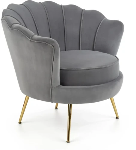 Fotel muszelka Amorinito w stylu glamour do salonu popielaty