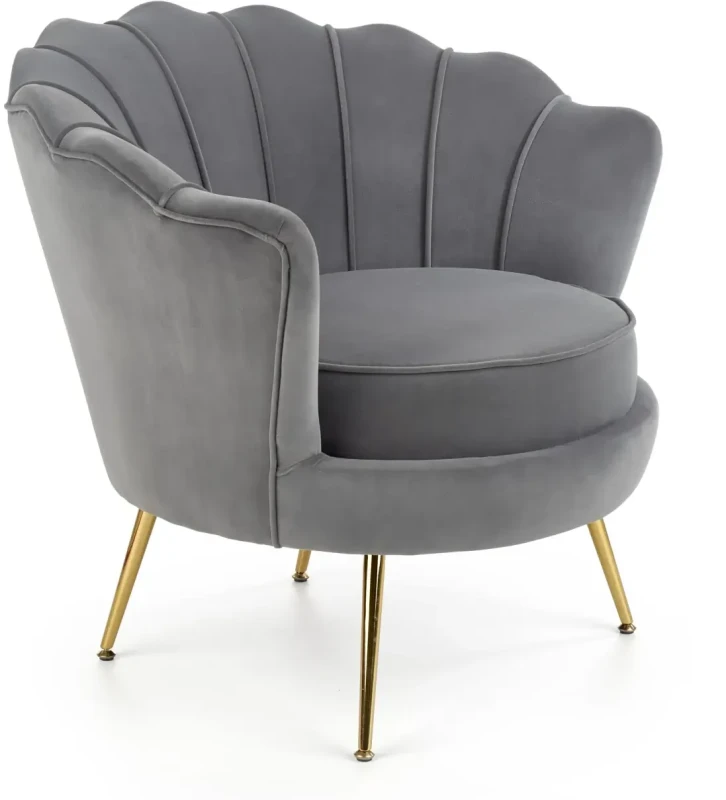 Fotel muszelka Amorinito w stylu glamour do salonu popielaty